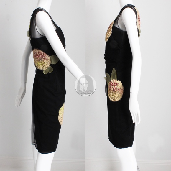 Bill Blass Cocktail Dress with Bold Florals LBD Little Black Dress Vintage Sz 10 - Picture 8 of 12